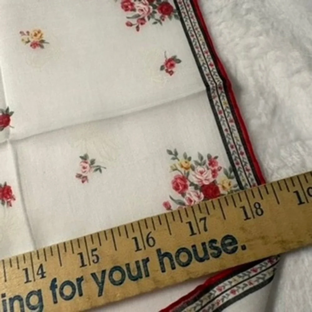 Vtg CHRISTIAN DIOR Scarf Handkerchief Floral Rose White Red 19